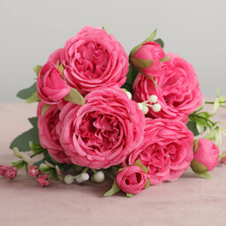Yuejia 2Pcs 12.48in/31.69cmArtificial Flowers Bouquet Silk Peony Fake Hydrangea Rose Flower with Stems Elegant Floral Plant Decoration for Wedding Centerpieces Homekitchen Table Arrangements(rose red) - thumbnail 1