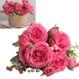 Yuejia 2Pcs 12.48in/31.69cmArtificial Flowers Bouquet Silk Peony Fake Hydrangea Rose Flower with Stems Elegant Floral Plant Decoration for Wedding Centerpieces Homekitchen Table Arrangements(rose red) - thumbnail 6