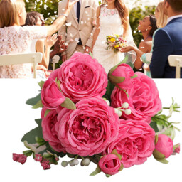 Yuejia 2Pcs 12.48in/31.69cmArtificial Flowers Bouquet Silk Peony Fake Hydrangea Rose Flower with Stems Elegant Floral Plant Decoration for Wedding Centerpieces Homekitchen Table Arrangements(rose red) - thumbnail 4