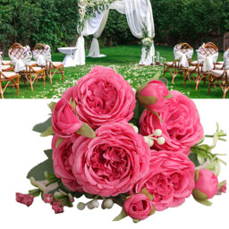 Yuejia 2Pcs 12.48in/31.69cmArtificial Flowers Bouquet Silk Peony Fake Hydrangea Rose Flower with Stems Elegant Floral Plant Decoration for Wedding Centerpieces Homekitchen Table Arrangements(rose red) - thumbnail 3