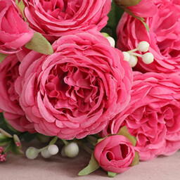 Yuejia 2Pcs 12.48in/31.69cmArtificial Flowers Bouquet Silk Peony Fake Hydrangea Rose Flower with Stems Elegant Floral Plant Decoration for Wedding Centerpieces Homekitchen Table Arrangements(rose red) - thumbnail 5
