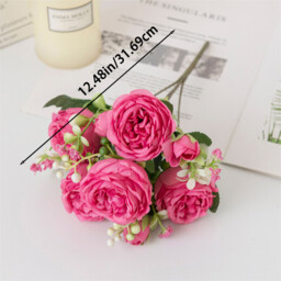 Yuejia 2Pcs 12.48in/31.69cmArtificial Flowers Bouquet Silk Peony Fake Hydrangea Rose Flower with Stems Elegant Floral Plant Decoration for Wedding Centerpieces Homekitchen Table Arrangements(rose red) - thumbnail 2