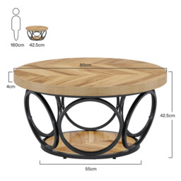 LANTINE Round Coffee Table, 80 cm Round Wooden Table, Farmhouse Large Round Living Room Table with 2 Levels Storage, Modern Simple Brown Tea Table (Wood Grain) - thumbnail 3
