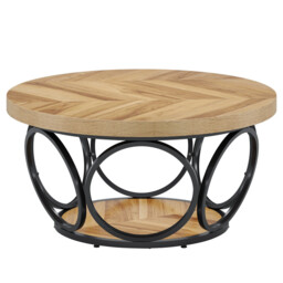 LANTINE Round Coffee Table, 80 cm Round Wooden Table, Farmhouse Large Round Living Room Table with 2 Levels Storage, Modern Simple Brown Tea Table (Wood Grain) - thumbnail 7