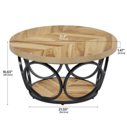 LANTINE Round Coffee Table, 80 cm Round Wooden Table, Farmhouse Large Round Living Room Table with 2 Levels Storage, Modern Simple Brown Tea Table (Wood Grain) - thumbnail 6