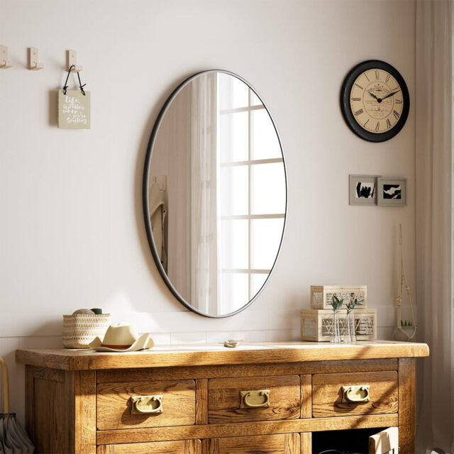 Melodieux Oval Wall Mirror 61x91cm Black Circle Hanging Wall Home Decorative Wall Mounted Vanity Mirror for Bathroom Living Room Hallway - image 1