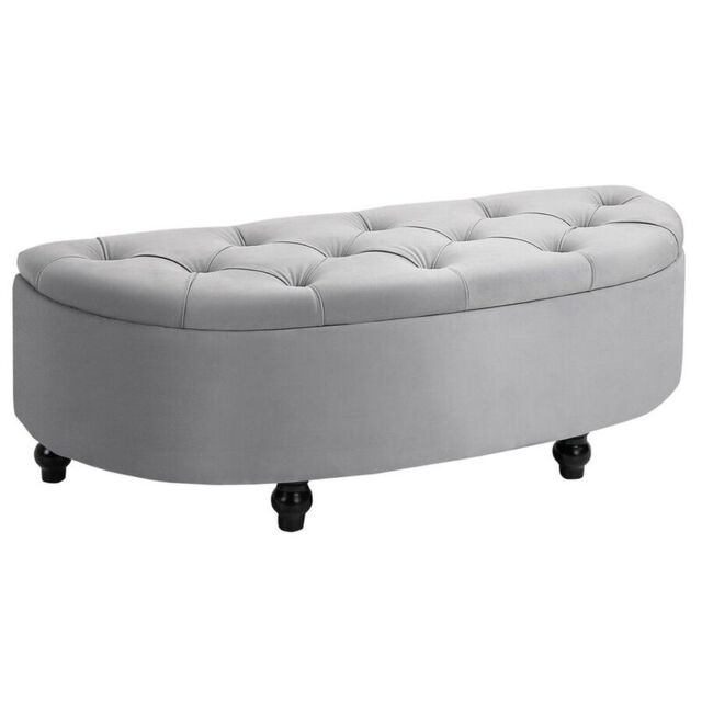 HOMCOM Ottoman Storage Curved Tufted Velvet Grey/Black - image 1