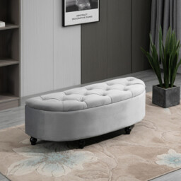 HOMCOM Ottoman Storage Curved Tufted Velvet Grey/Black - thumbnail 7