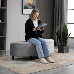 HOMCOM Ottoman Storage Curved Tufted Velvet Grey/Black - thumbnail 3