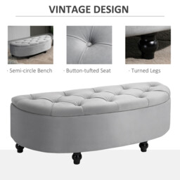 HOMCOM Ottoman Storage Curved Tufted Velvet Grey/Black - thumbnail 2