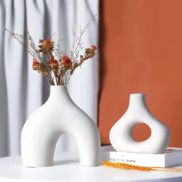 2pcs/19cm7.4in14cm5.51in White Ceramic Vase Set of 2 Double Mountain Vases for Modern Boho Nordic Minimalism Style Decoration Vases for Living Room, Wedding, Dinner Table, Party, Office and Bedroom - thumbnail 7