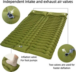 VXOYO Double Camping Sleeping Pad 200 x 160cm Ultralight Inflatable Mat with Built-in Pillow & Foot Pump, Packed Size 29 x16 x 16cm, Weight 1.7kg, Double Green - thumbnail 1