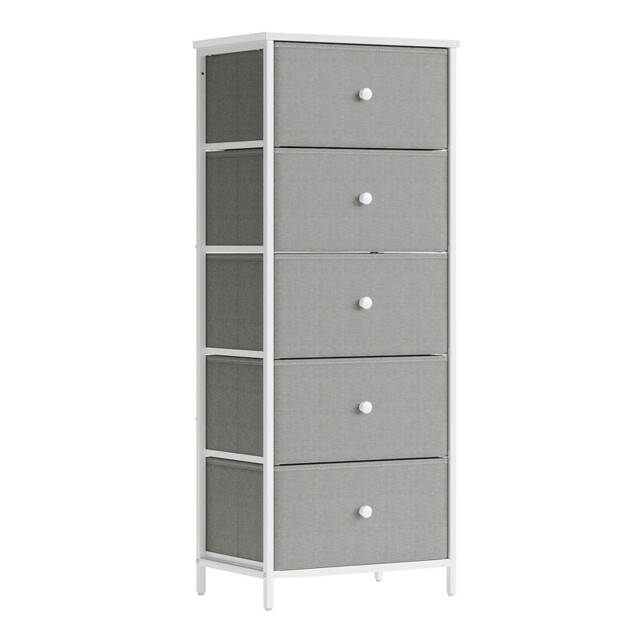 JOYFURNOS Chest of Drawers, Storage Cabinet with 5 Fabric Drawers, Grey and White - image 1