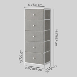 JOYFURNOS   Chest of Drawers, Storage Cabinet with 5 Fabric Drawers, Grey and White - thumbnail 4