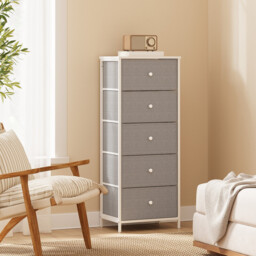 JOYFURNOS   Chest of Drawers, Storage Cabinet with 5 Fabric Drawers, Grey and White - thumbnail 3