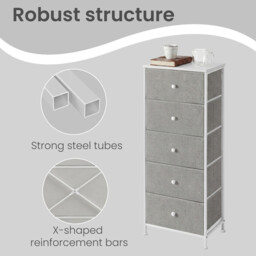 JOYFURNOS   Chest of Drawers, Storage Cabinet with 5 Fabric Drawers, Grey and White - thumbnail 6