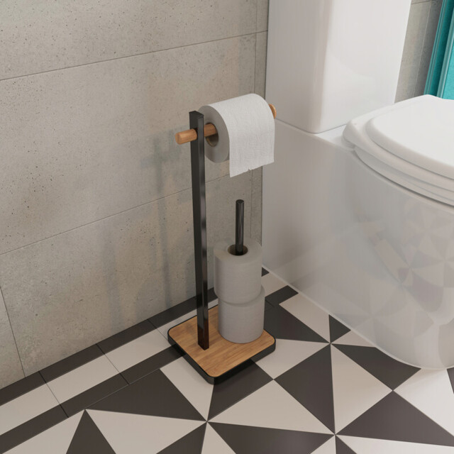 Croydex Toilet Roll Holder - Black / Bamboo