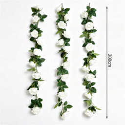Wei's Moment 3Pcs (2 Metres) Artificial Flower Garland, Decorative Rose Garland, Wedding, White Artificial Flowers, Garland, Peonies Garland, Silk Flowers, Hanging Garland for Wedding, Garden, Wall - thumbnail 2