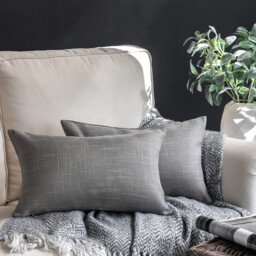 Phantoscope Throw Pillow Cover Soft Textured Lined Burlap Cushion Covers Pillowcase for Home Decor Car Sofa Couch Pack of 2 Light Grey 30 x 50cm - thumbnail 1