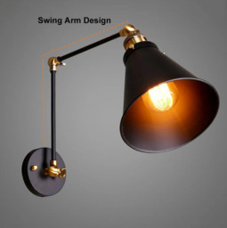 Homary Industrial Retro Double Swing Arm 1-Light Wall Sconce in Black & Brass - thumbnail 4