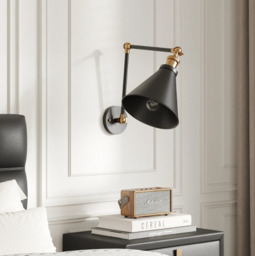 Homary Industrial Retro Double Swing Arm 1-Light Wall Sconce in Black & Brass - thumbnail 7