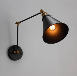Homary Industrial Retro Double Swing Arm 1-Light Wall Sconce in Black & Brass - thumbnail 6