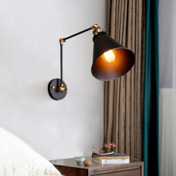 Homary Industrial Retro Double Swing Arm 1-Light Wall Sconce in Black & Brass - thumbnail 3