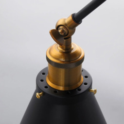 Homary Industrial Retro Double Swing Arm 1-Light Wall Sconce in Black & Brass - thumbnail 5