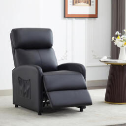 MCC Direct Push Back Recliner Chair, With Lumbar Support, Padded Backrest, Side Pocket And Adjustable Leg Rest (PU Black) - thumbnail 1
