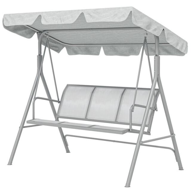 Outsunny 3 Seater Swing Chair, Garden Swing Bench with Adjustable Tilting Canopy, Breathable Mesh Seat and Heavy Duty Metal Frame for Patio, Yard, Light Grey - image 1
