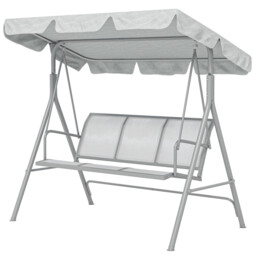 Outsunny 3 Seater Swing Chair, Garden Swing Bench with Adjustable Tilting Canopy, Breathable Mesh Seat and Heavy Duty Metal Frame for Patio, Yard, Light Grey - thumbnail 1