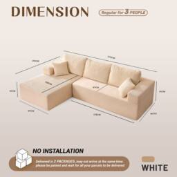 Joyic 272 cm L-Shaped Modular Sectional Sofa,Set of Deep Seat Boneless Couch, Sofa Bed for Living Room Bedroom – No Assembly Required, White - thumbnail 6