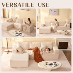 Joyic 272 cm L-Shaped Modular Sectional Sofa,Set of Deep Seat Boneless Couch, Sofa Bed for Living Room Bedroom – No Assembly Required, White - thumbnail 4