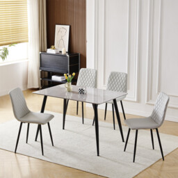 Dining Chairs Argenta Quilted Faux Leather Light Grey 2pcs - thumbnail 4