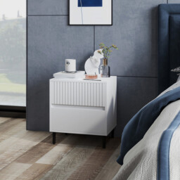 HOMCOM Bedside Table Modern Ridged 2 Drawers White/Black - thumbnail 6
