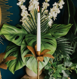 Candlelight Candle Holder Tapered Palm Tree Metal Gold H:42cm - thumbnail 3