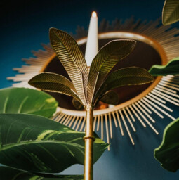 Candlelight Candle Holder Tapered Palm Tree Metal Gold H:42cm - thumbnail 2