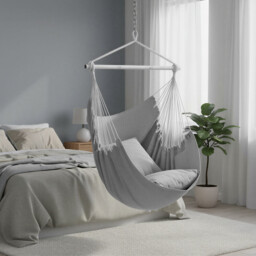 JOYFURNOS Hanging Chair, Hanging Swing with 2 Cushions, Swing Chair, Metal Chain, Load Capacity up to 150 kg, Indoor, Outdoor, Living Room, Bedroom, Gray - thumbnail 7
