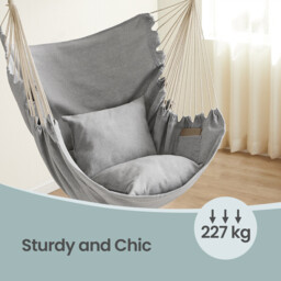 JOYFURNOS Hanging Chair, Hanging Swing with 2 Cushions, Swing Chair, Metal Chain, Load Capacity up to 150 kg, Indoor, Outdoor, Living Room, Bedroom, Gray - thumbnail 2