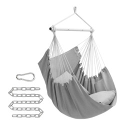 JOYFURNOS Hanging Chair, Hanging Swing with 2 Cushions, Swing Chair, Metal Chain, Load Capacity up to 150 kg, Indoor, Outdoor, Living Room, Bedroom, Gray - thumbnail 1