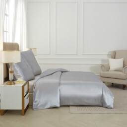 Meeallhome Satin Fitted Sheet 3-Piece Set, Comforter 220*200 cm, Gray, Light Luxury Style - thumbnail 3
