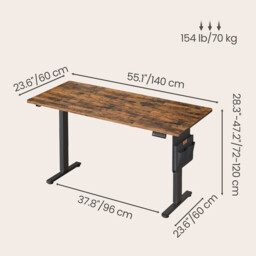 JOYFURNOS  Electric Standing Desk, Height Adjustable, 140 x 60 cm, 4 Memory Heights, for Home Office, Rustic Brown - thumbnail 2
