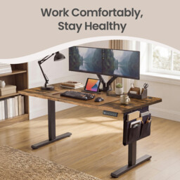 JOYFURNOS  Electric Standing Desk, Height Adjustable, 140 x 60 cm, 4 Memory Heights, for Home Office, Rustic Brown - thumbnail 3