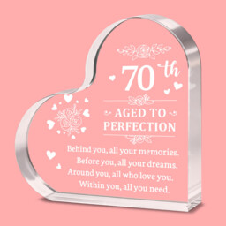 "Alphynix 1pc 70th Birthday Crystal Heart, ""AGED TO PERFECTION"" Keepsake with Full Blessing Poem, Memorial Gift for 70th Birthday Celebration" - thumbnail 1