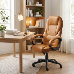 Ochama Ergonomic Desk Chair, 73x70x(112-122)cm, Adjustable Swivel Office Chair with Silent Wheels, for Home Workspace, Brown - thumbnail 6