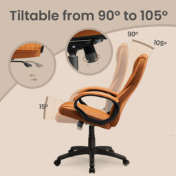Ochama Ergonomic Desk Chair, 73x70x(112-122)cm, Adjustable Swivel Office Chair with Silent Wheels, for Home Workspace, Brown - thumbnail 2