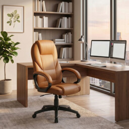 Ochama Ergonomic Desk Chair, 73x70x(112-122)cm, Adjustable Swivel Office Chair with Silent Wheels, for Home Workspace, Brown - thumbnail 7