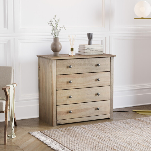 Vida Designs Drawer Chest Panama Solid Pine 4 Drawers Natural Oak - image 1