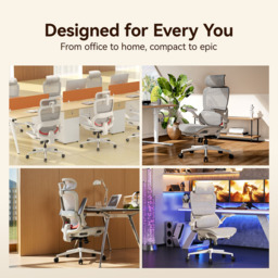SIHOO B100 Ultra Ergonomic Office Chair， Mesh Office Chair with Adaptive Lumbar Support， Computer Chair with Wide Headrest， Desk Chair with 360° Rotatable Flip-Up Armrests， Light Grey - thumbnail 5