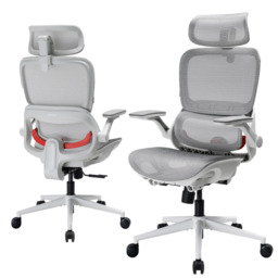 SIHOO B100 Ultra Ergonomic Office Chair， Mesh Office Chair with Adaptive Lumbar Support， Computer Chair with Wide Headrest， Desk Chair with 360° Rotatable Flip-Up Armrests， Light Grey